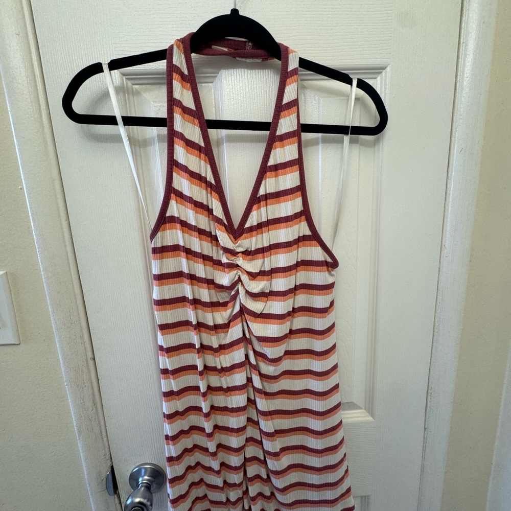 torrid Cream and Rust Striped Ribbed Halter Tank